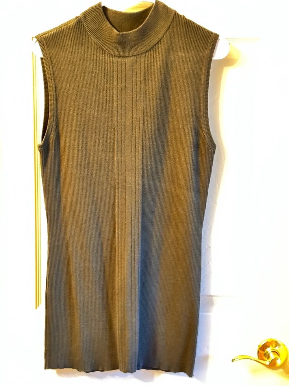 Ashley Stewart Olive Ribbed Sleeveless Mock Neck Tank